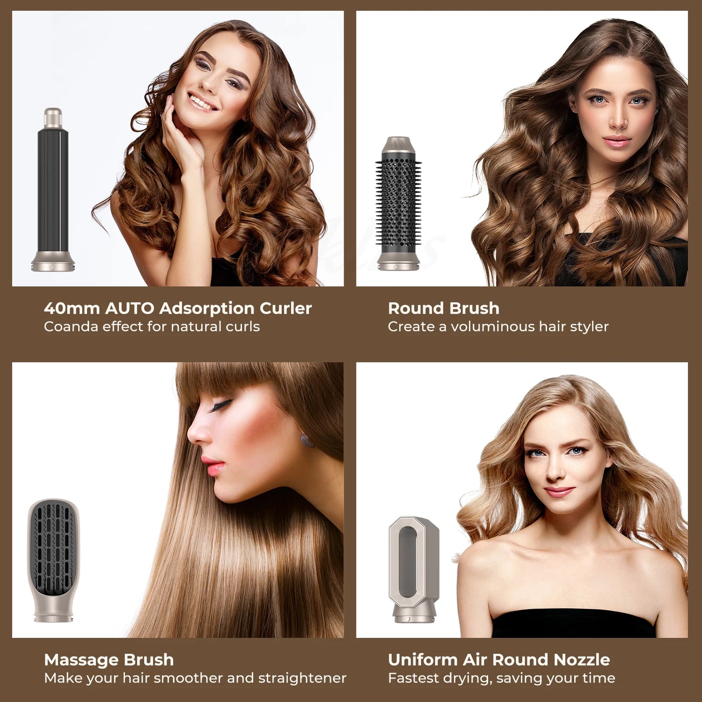 Professioneller Haartrockner 5-in-1 Haarstyler – Warmluftkamm, elektrische Heizbürste, Hochgeschwindigkeits-Föhn und Haarbürste