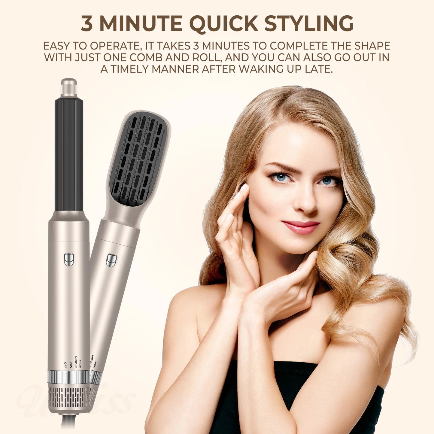 Professioneller Haartrockner 5-in-1 Haarstyler – Warmluftkamm, elektrische Heizbürste, Hochgeschwindigkeits-Föhn und Haarbürste